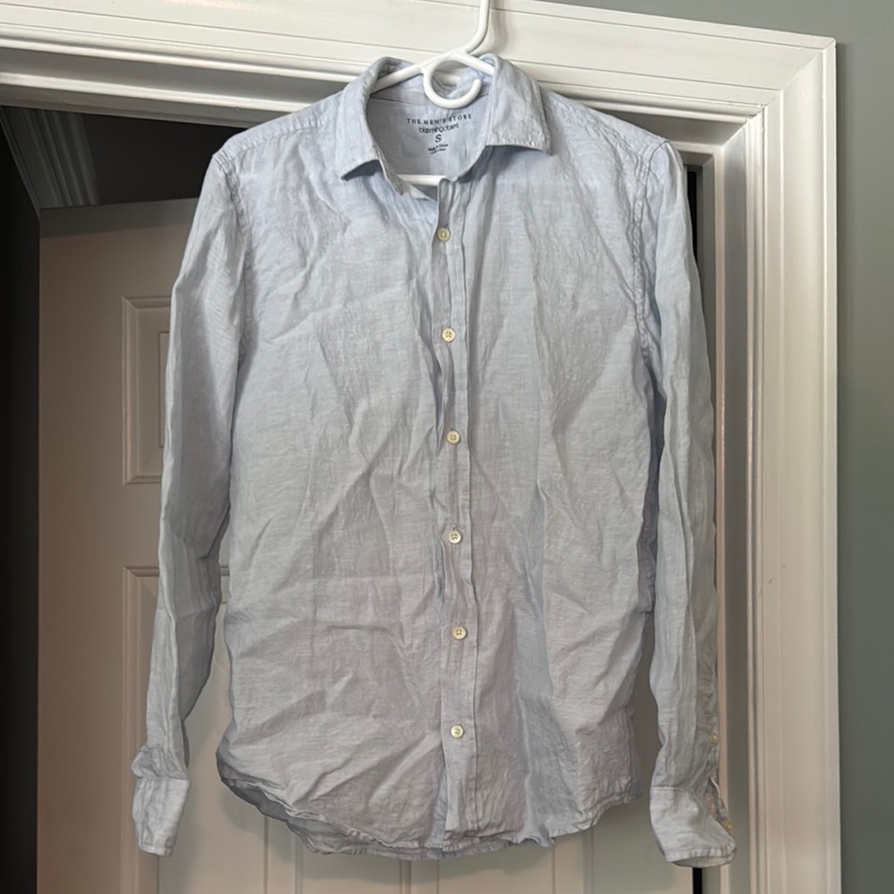 Bloomingdale's Men's Light Blue 100% Linen Casual Button-Down Shirt